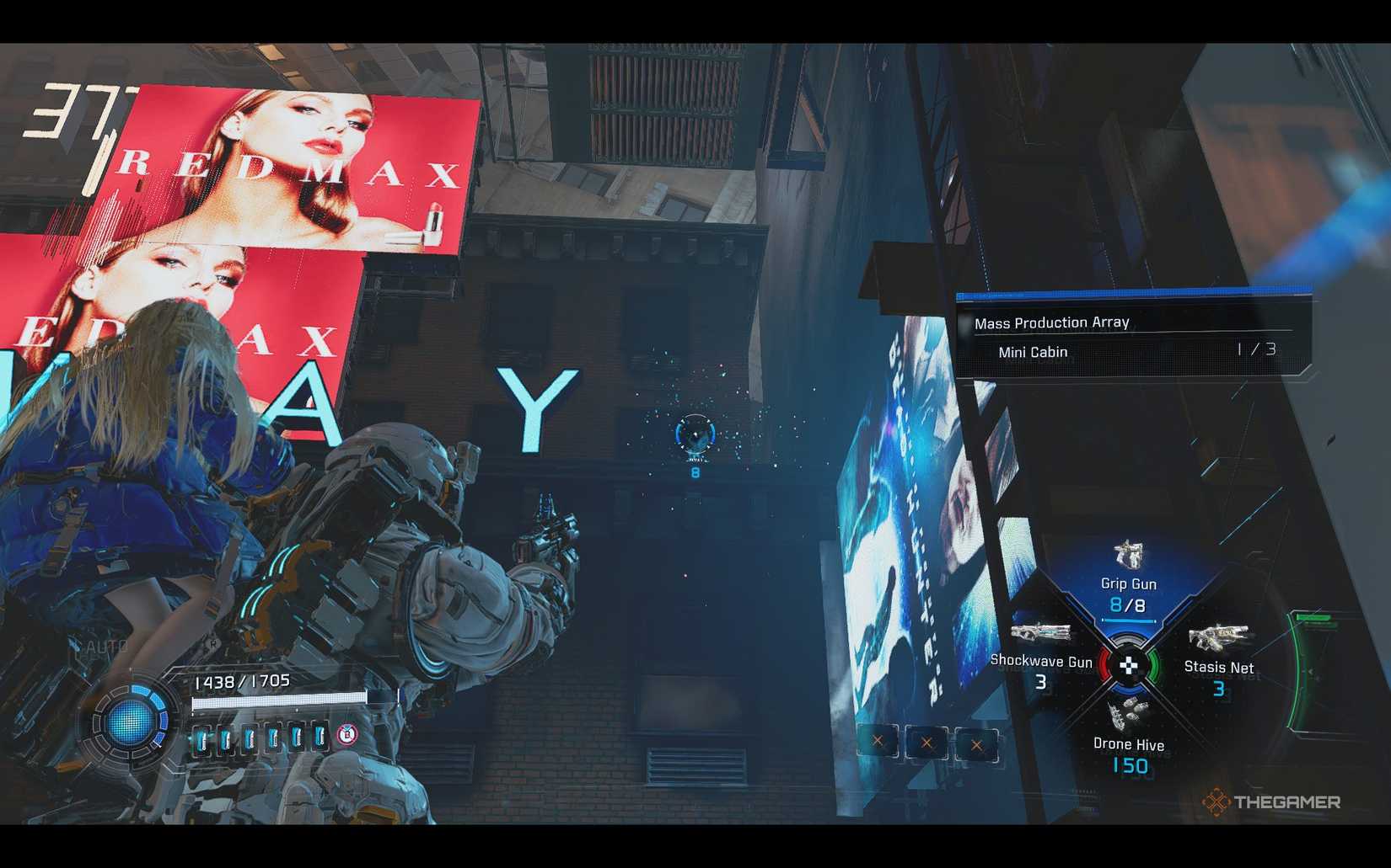 A mini cabin figure shoot in Pragmata's shopping district.