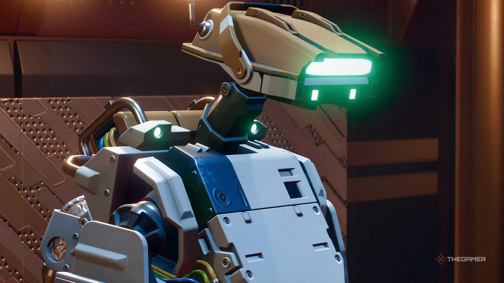 Starfield robot with a green light.