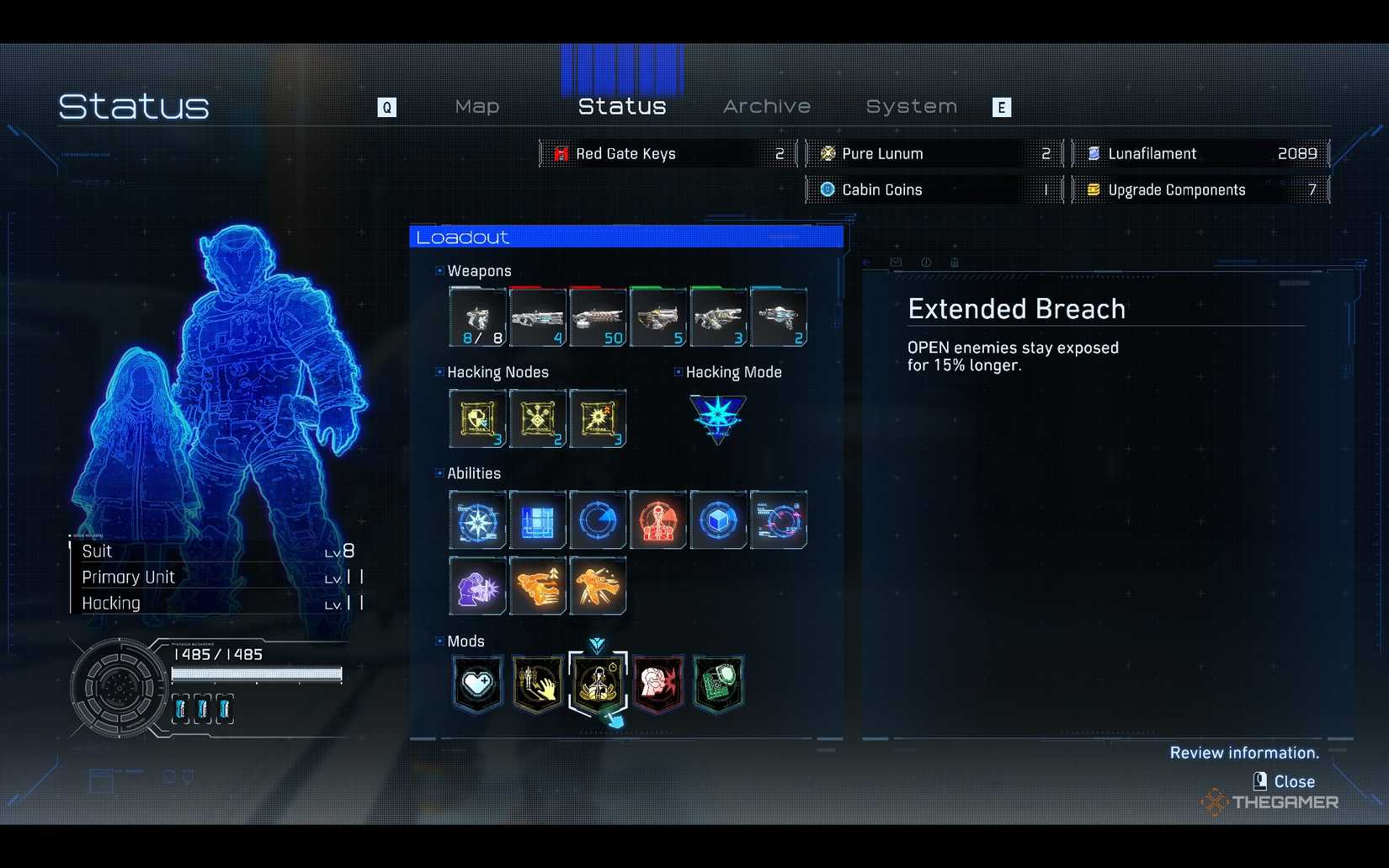 Extended breech mod in Hughes' suit at Pragmata.