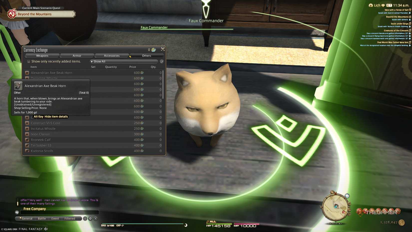 The Faux Hollows reward shop and the commander in Final Fantasy 14.