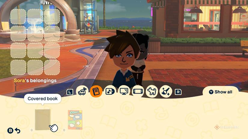 Tomodachi Life Living The Dream Sora with the book menu.