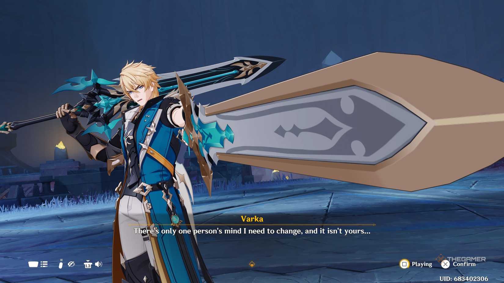 Varka talking about changing someone's mind in Genshin Impact.