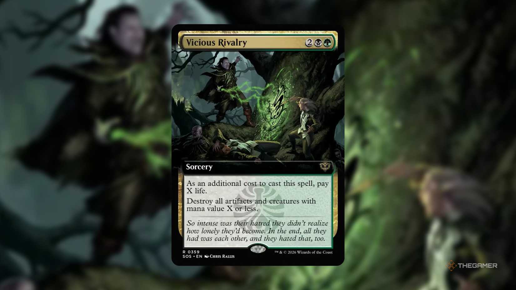 This is the Vicious Rivalry MTG card from Secrets of Strixhaven.