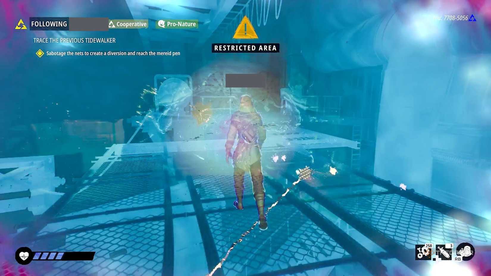 View of the second Tidewalker crossing a walkway in Tides of Tomorrow.