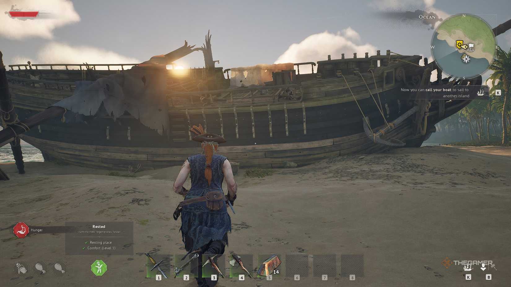 Looking at a ship in need of repair on Windrose Beach.