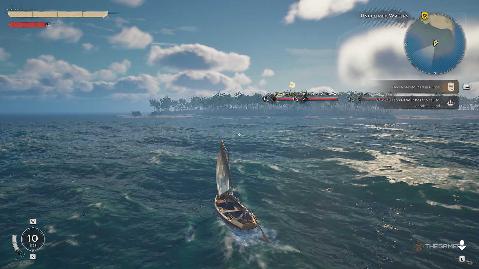 A small dinghy sailing across the Windrose Sea.