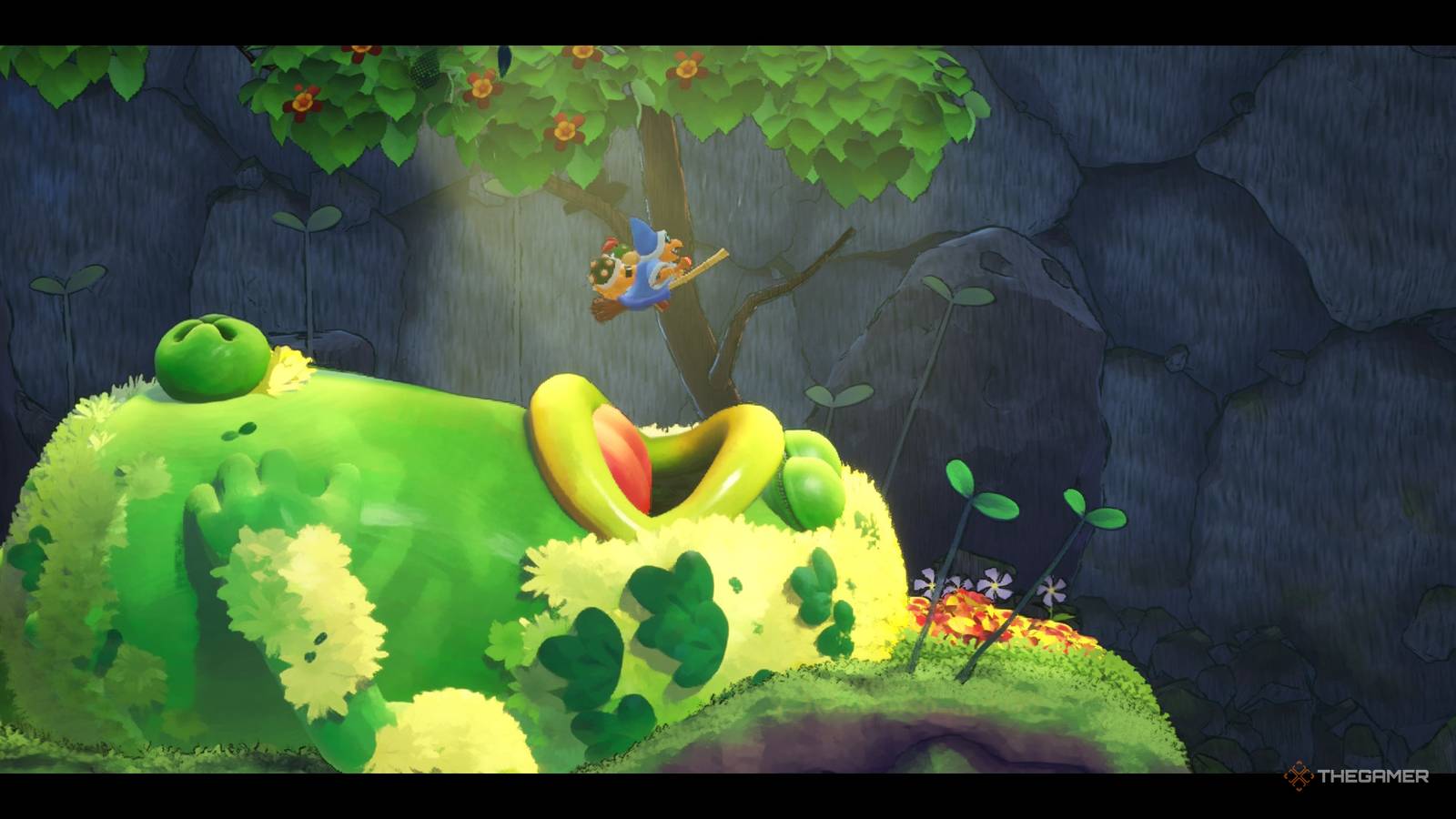 The Thudd tries to inhale Kamek and Bowser Jr. in Yoshi and the Mysterious Book.