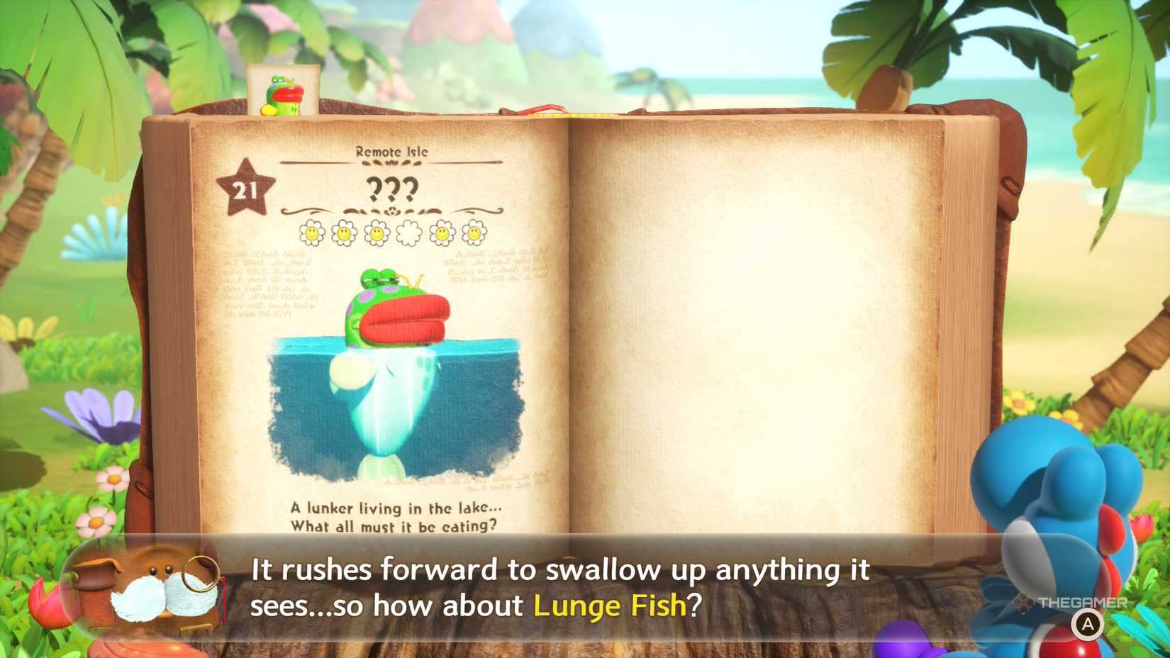 Lunge Fish on the Creatures page in Yoshi and the Mysterious Book.
