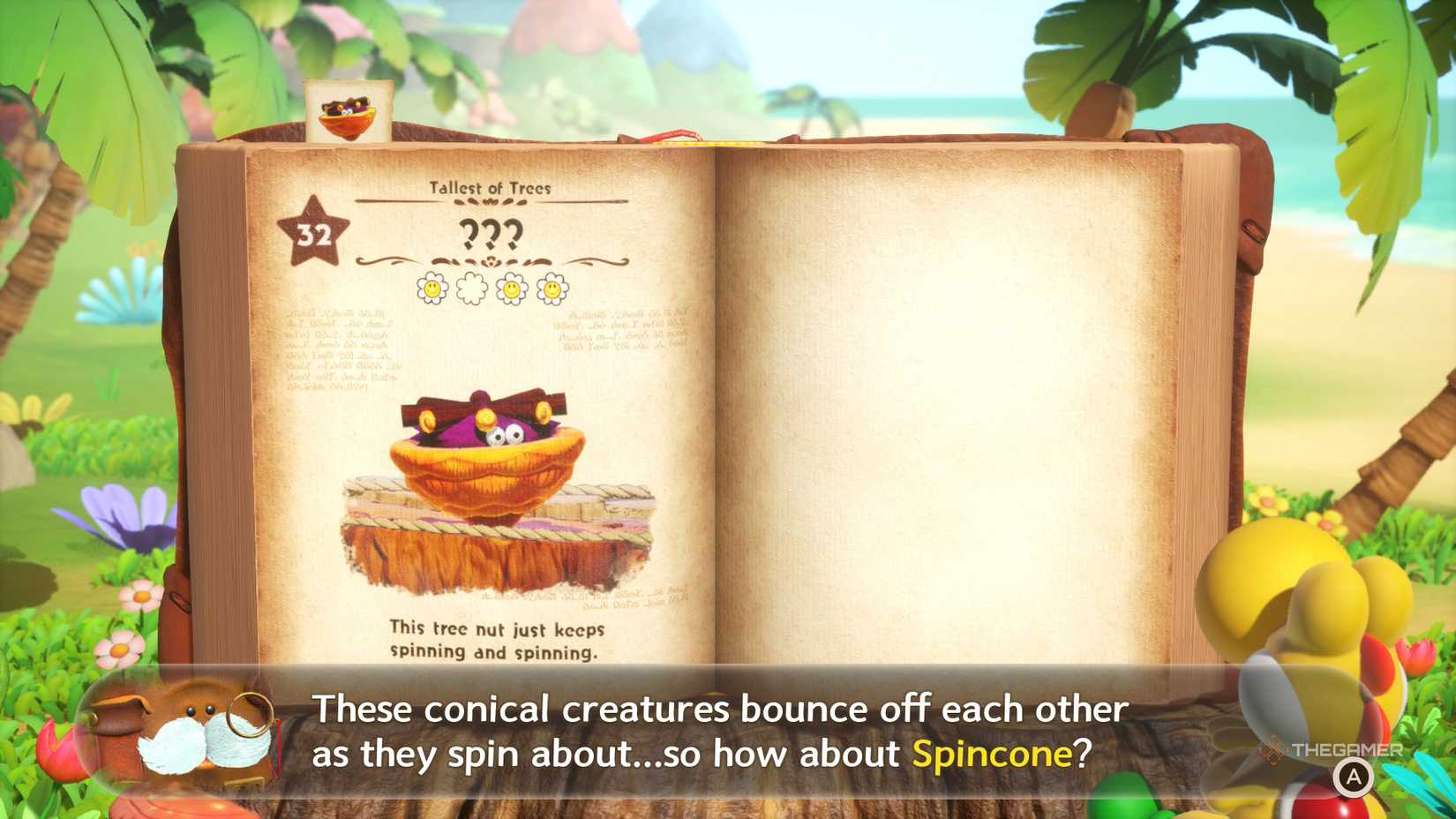 Spincon creature page from Yoshi and the Mysterious Book.