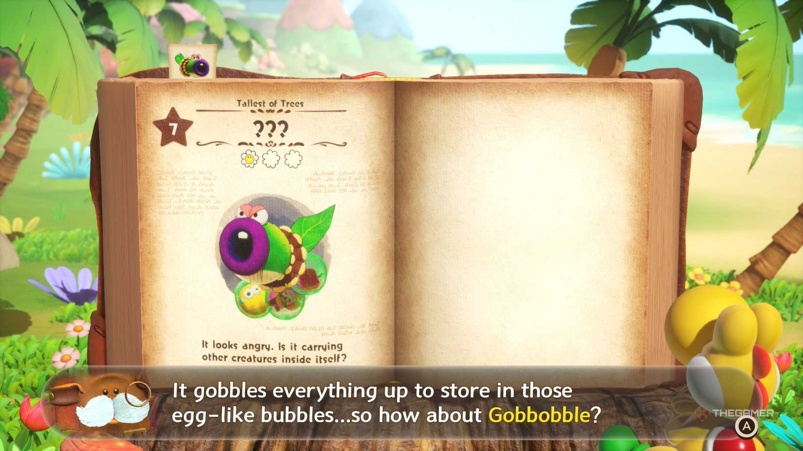 Gobble creature page from Yoshi and the Mysterious Book.