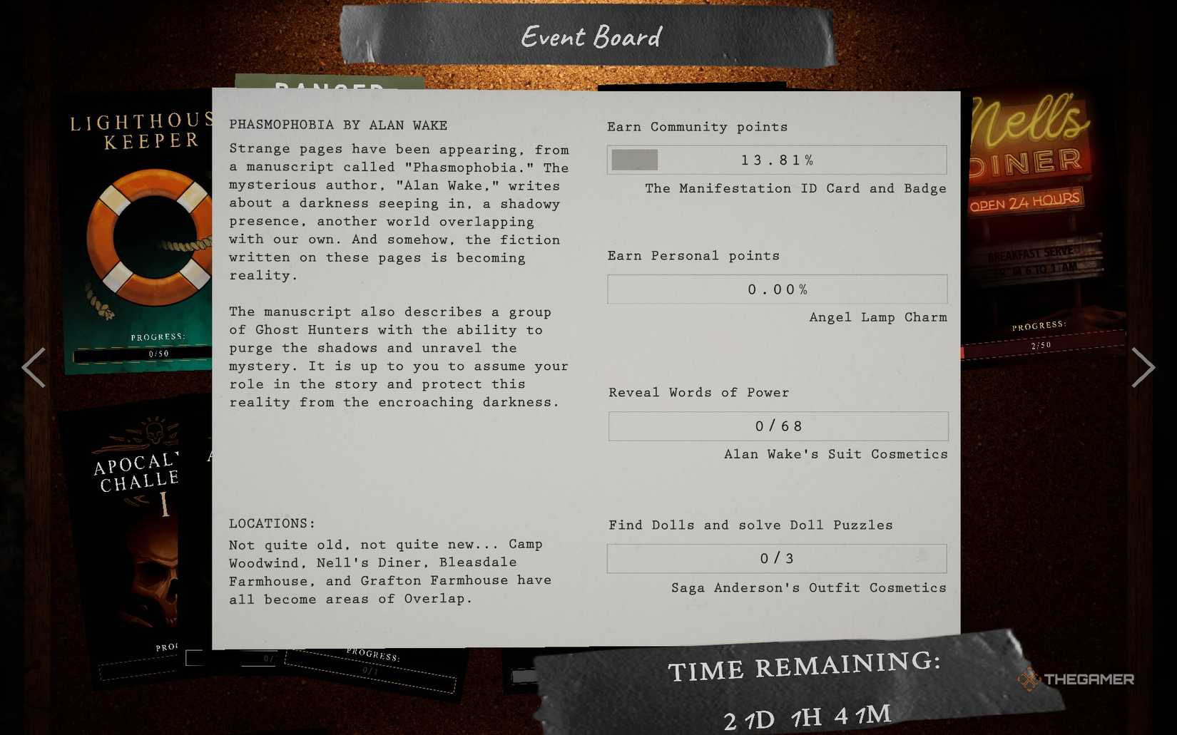 Alan Wake board in Phasmophobia.