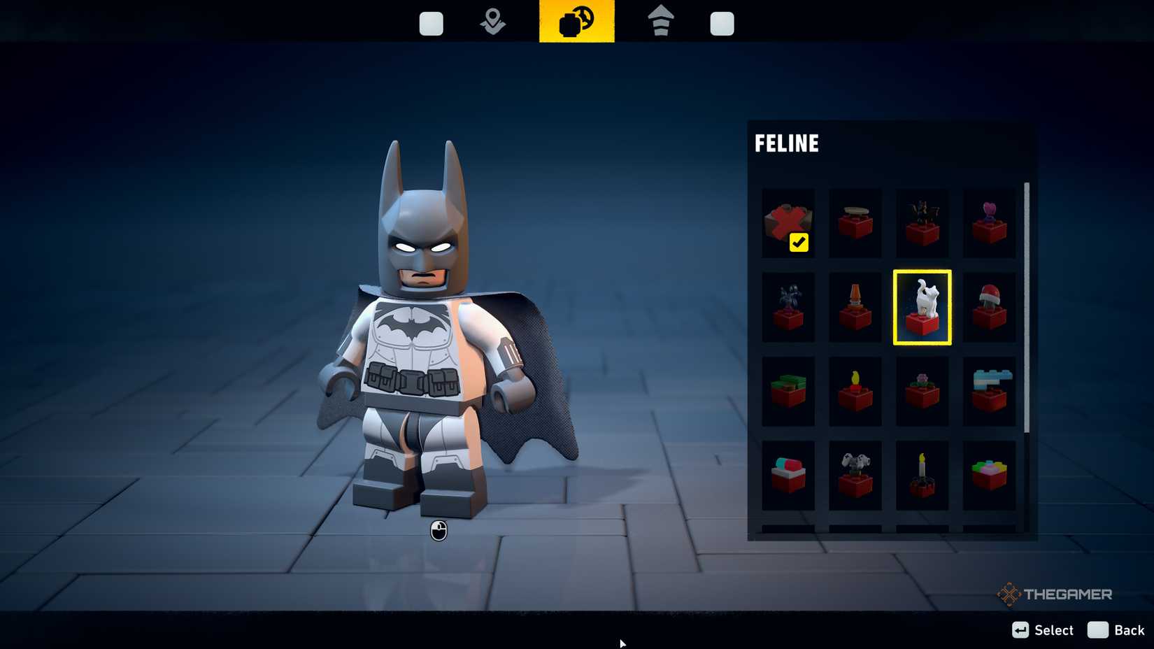LEGO Batman with a feline color palette.