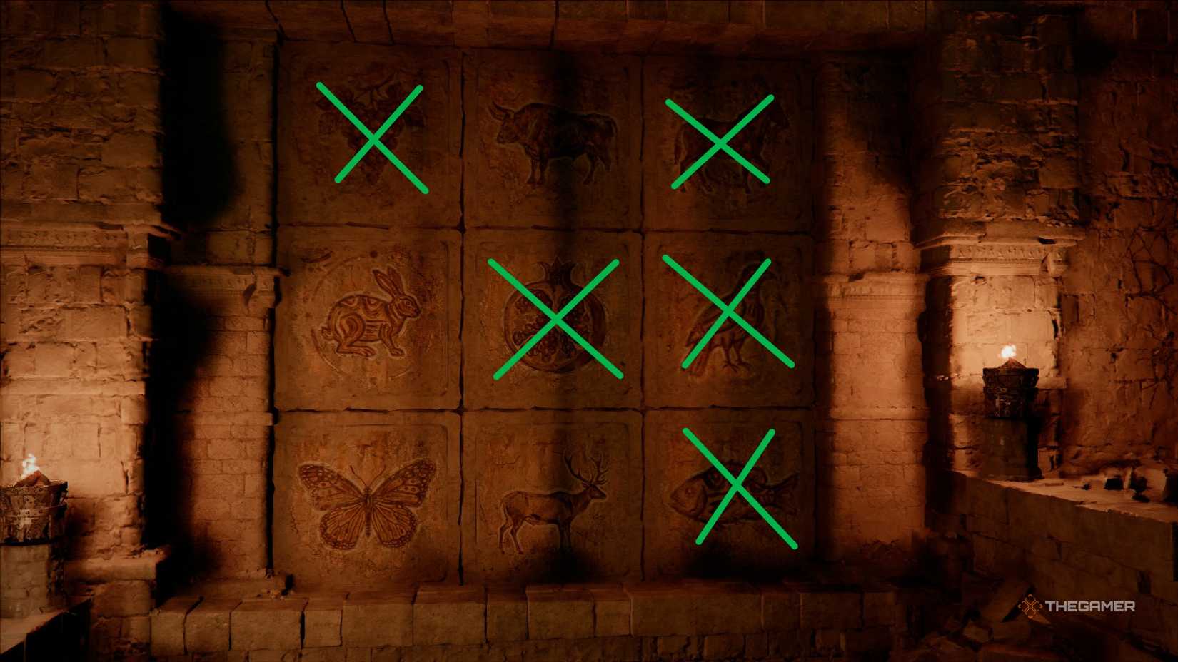 A player solving the Secret Chamber of the Golden Plains puzzle in Crimson Desert.
