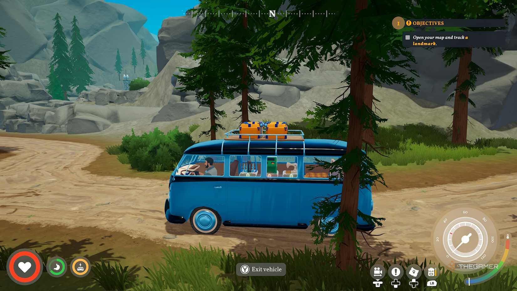 Blue van driving on the outbound.