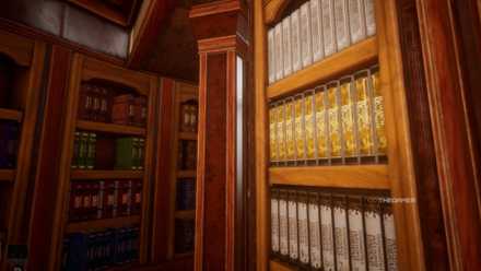 Close-up of bookshelves in a librarian organize a mystical library.