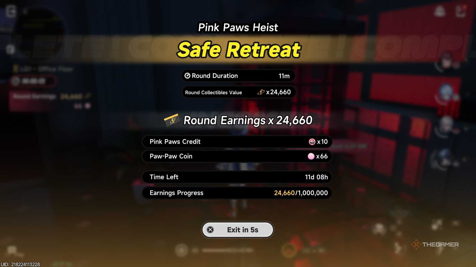 This is NTE's Safe Retreat reward screen for the Pink Potts robbery.