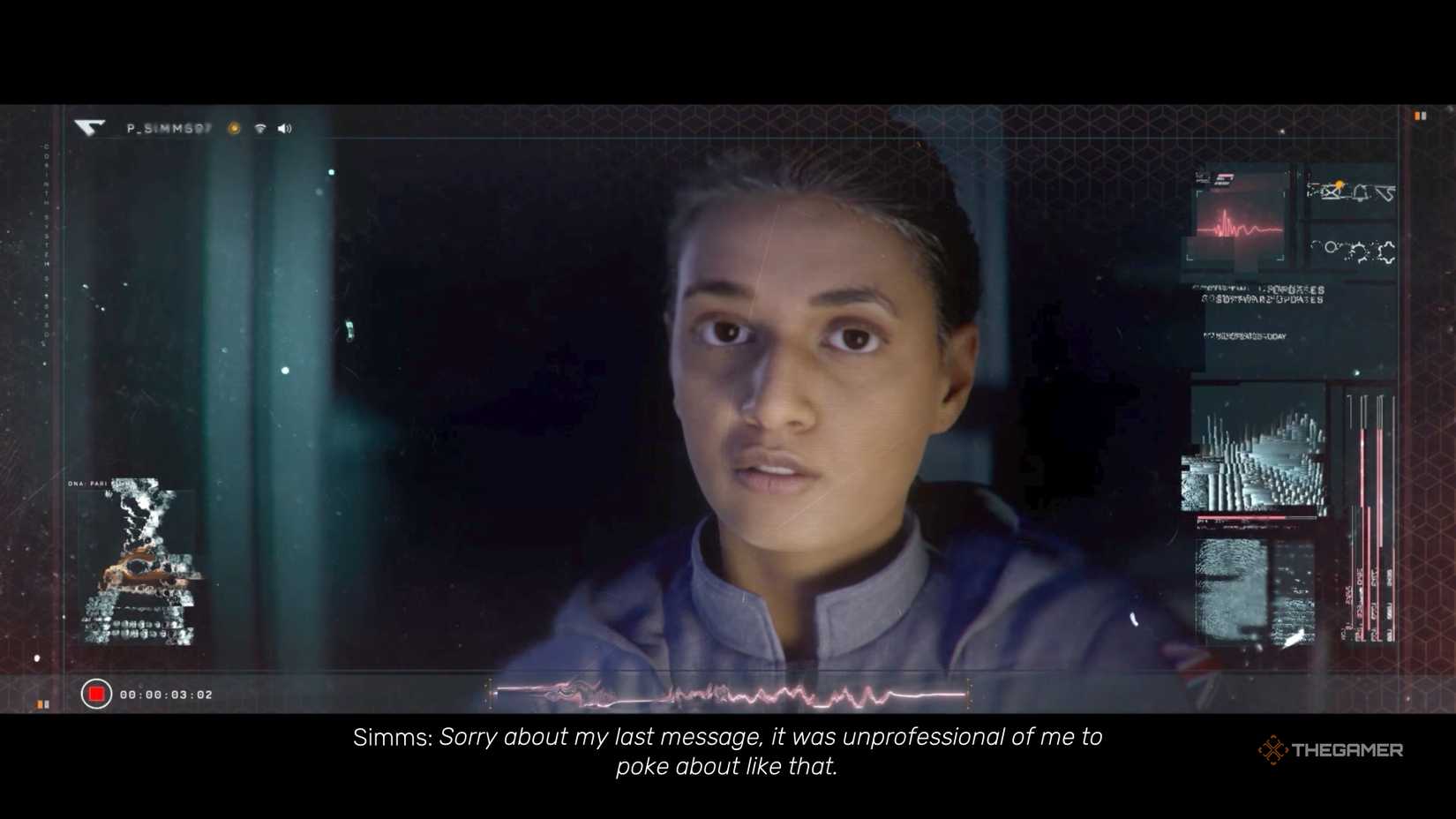 Screenshot of Simms from The Rabbit Hole Simms Recording in The Dark Pictures Anthology Directive 8020.