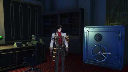 Adler at the locked vault during the Pink Paws heist in Neverness to Everness.