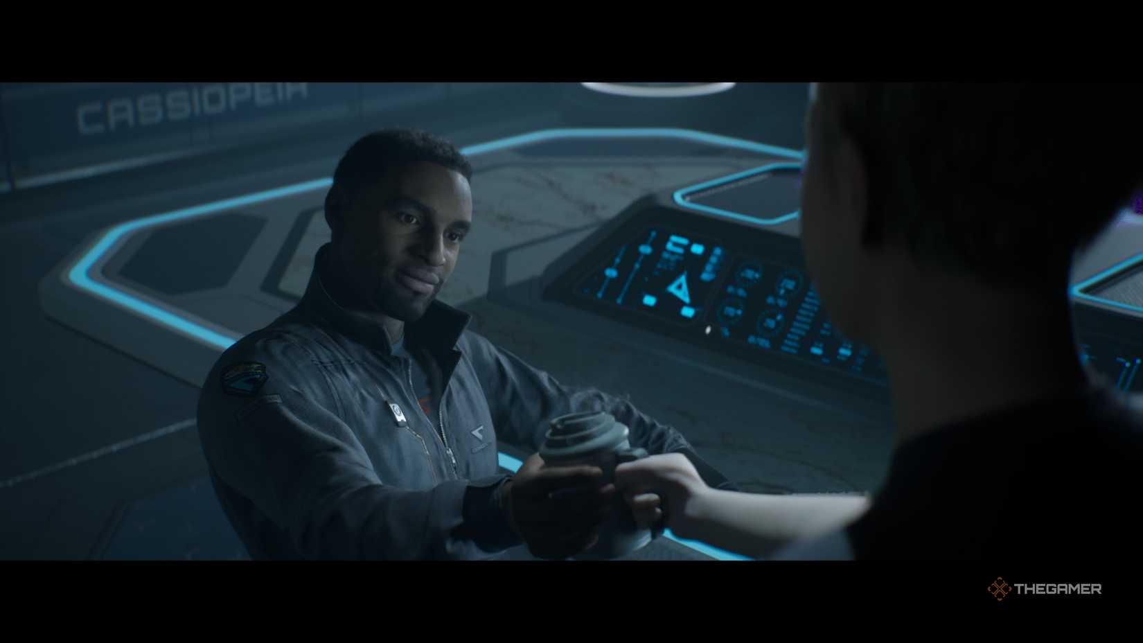 Anders giving Williams a cup of coffee in episode five of Director 8020.
