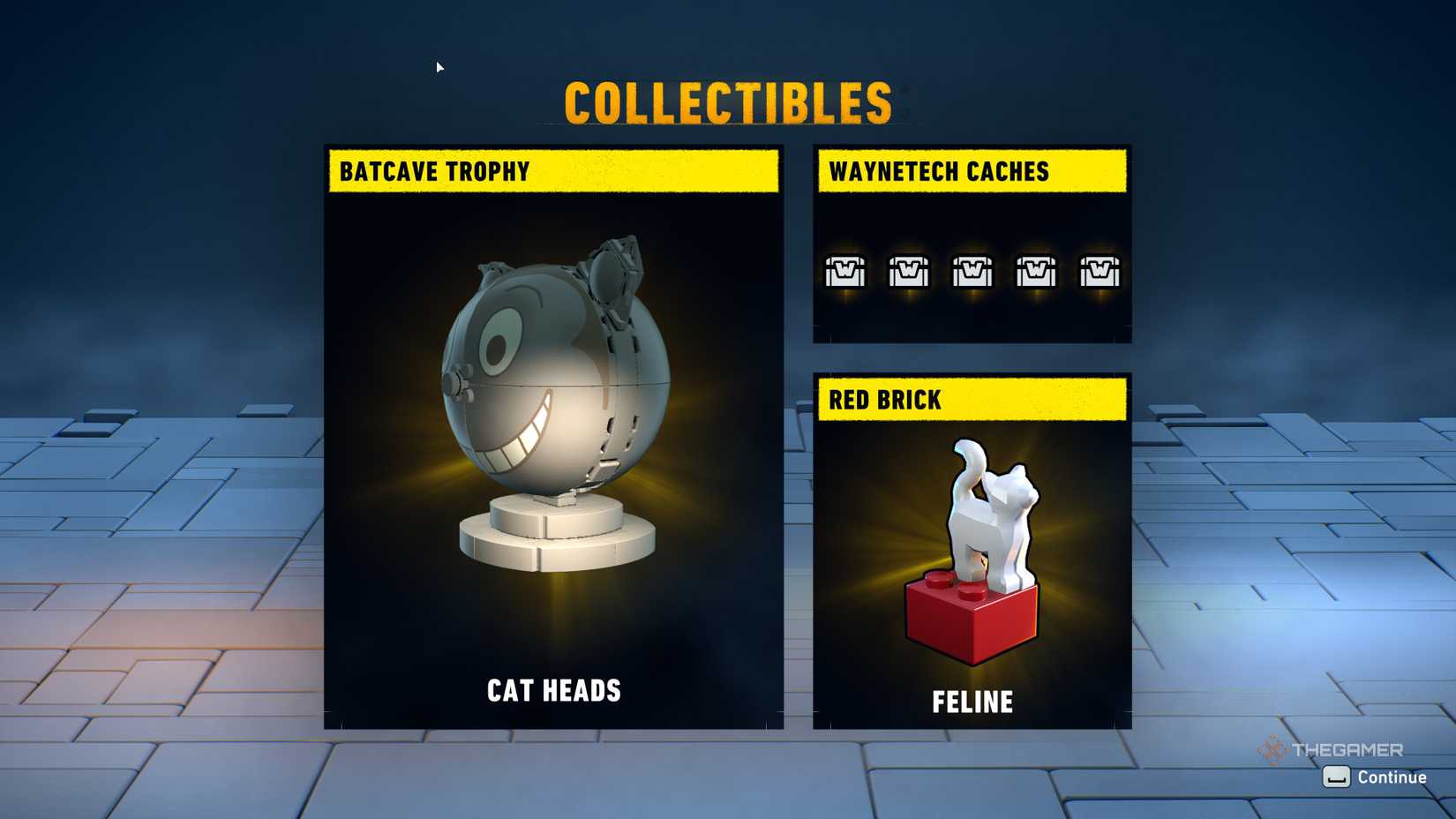 Cat Heads and Feline Red Brick collectible rewards in Lego Batman Legacy of the Dark Knight.