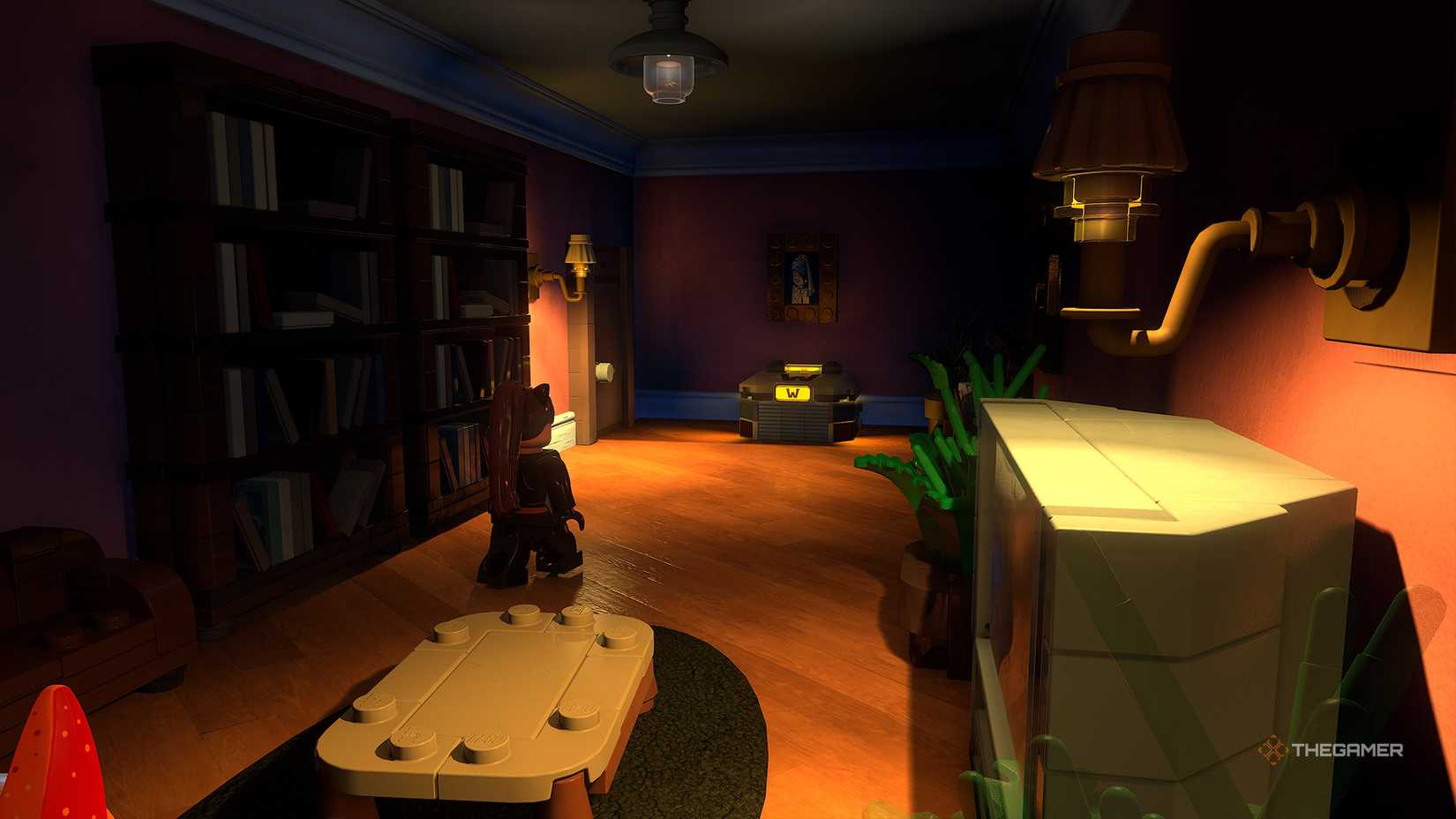 Catwoman approaching the Wentech cache in Lego Batman Legacy of the Dark Knight's apartment.