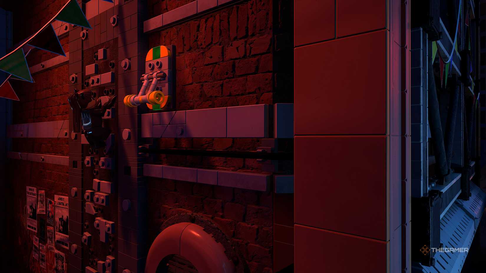 Catwoman climbing the wall in LEGO Batman Legacy of the Dark Knight.