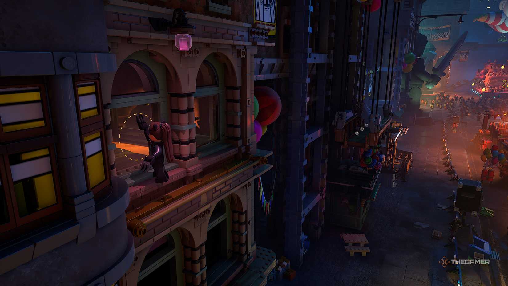 Catwoman cutting a hole in a window in LEGO Batman Legacy of the Dark Knight.