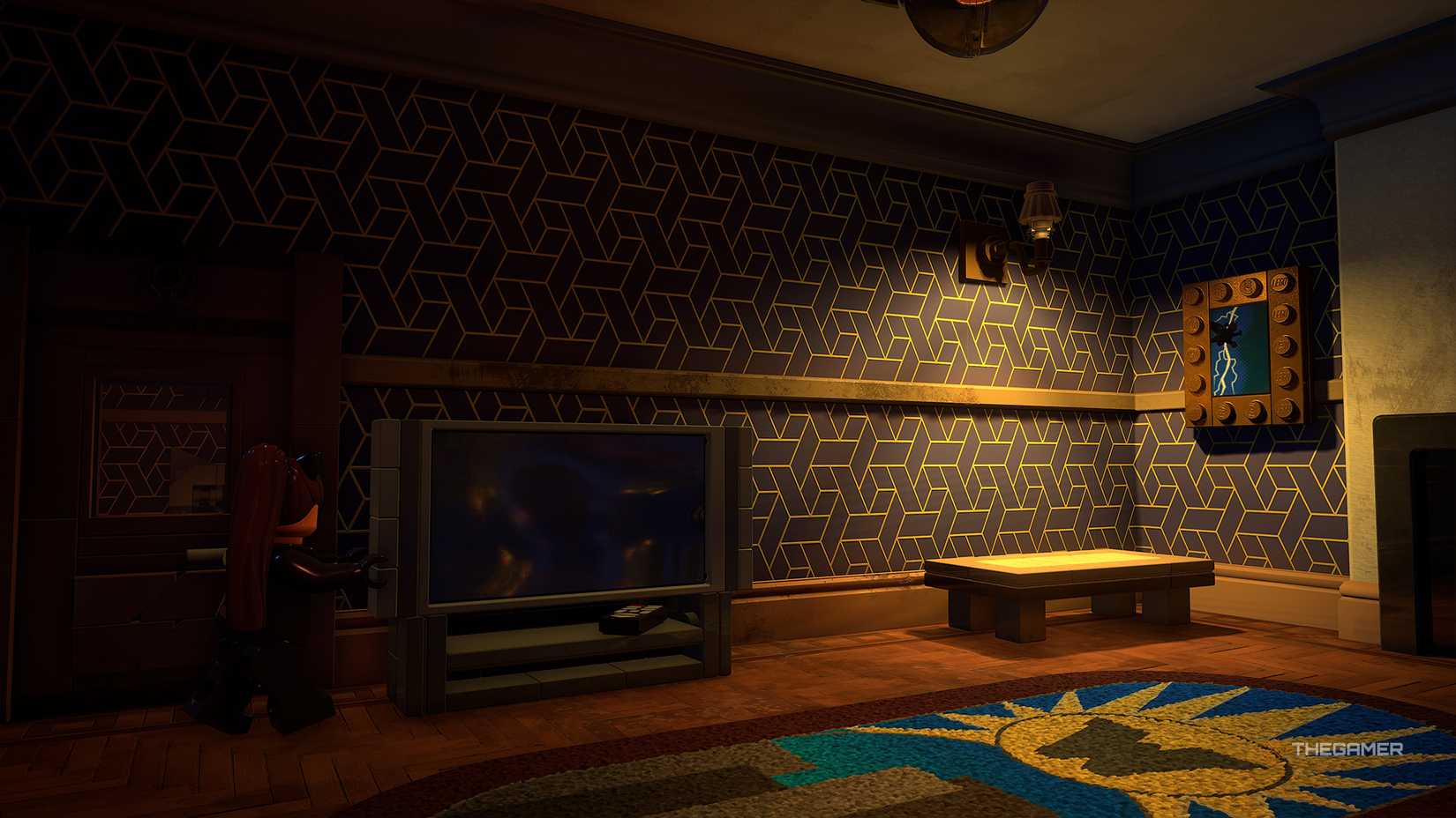 Catwoman pushing the TV in Lego Batman Legacy of the Dark Knight's apartment.