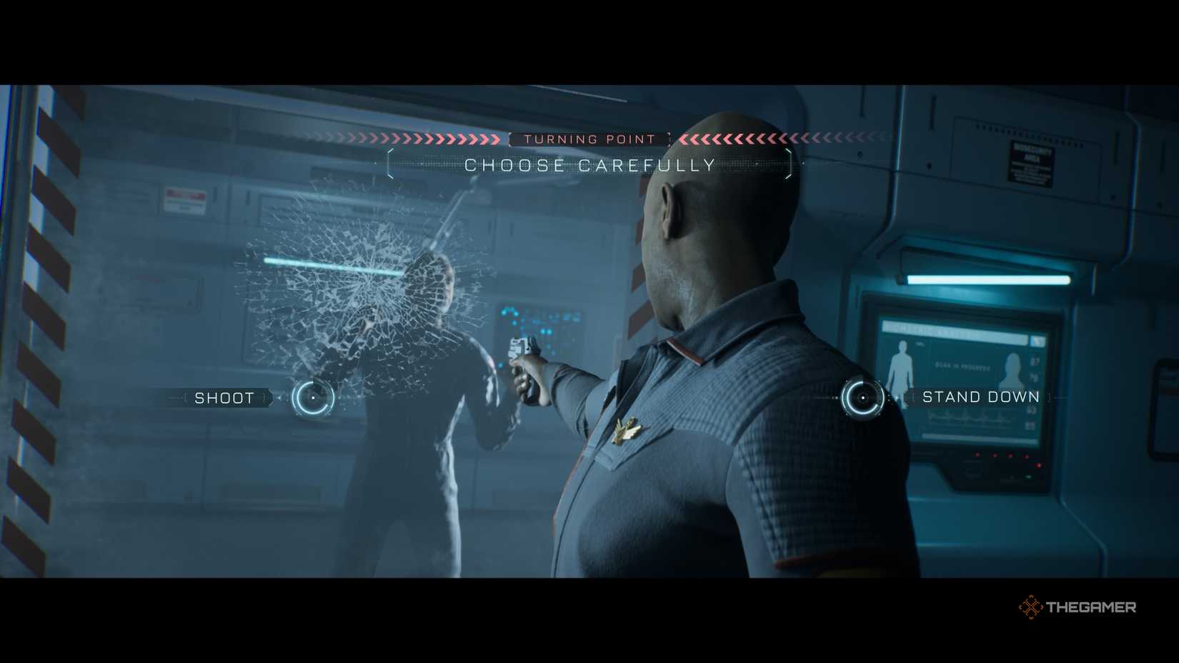 Choosing whether or not to shoot Williams in episode six of The Dark Pictures Anthology Directive 8020.