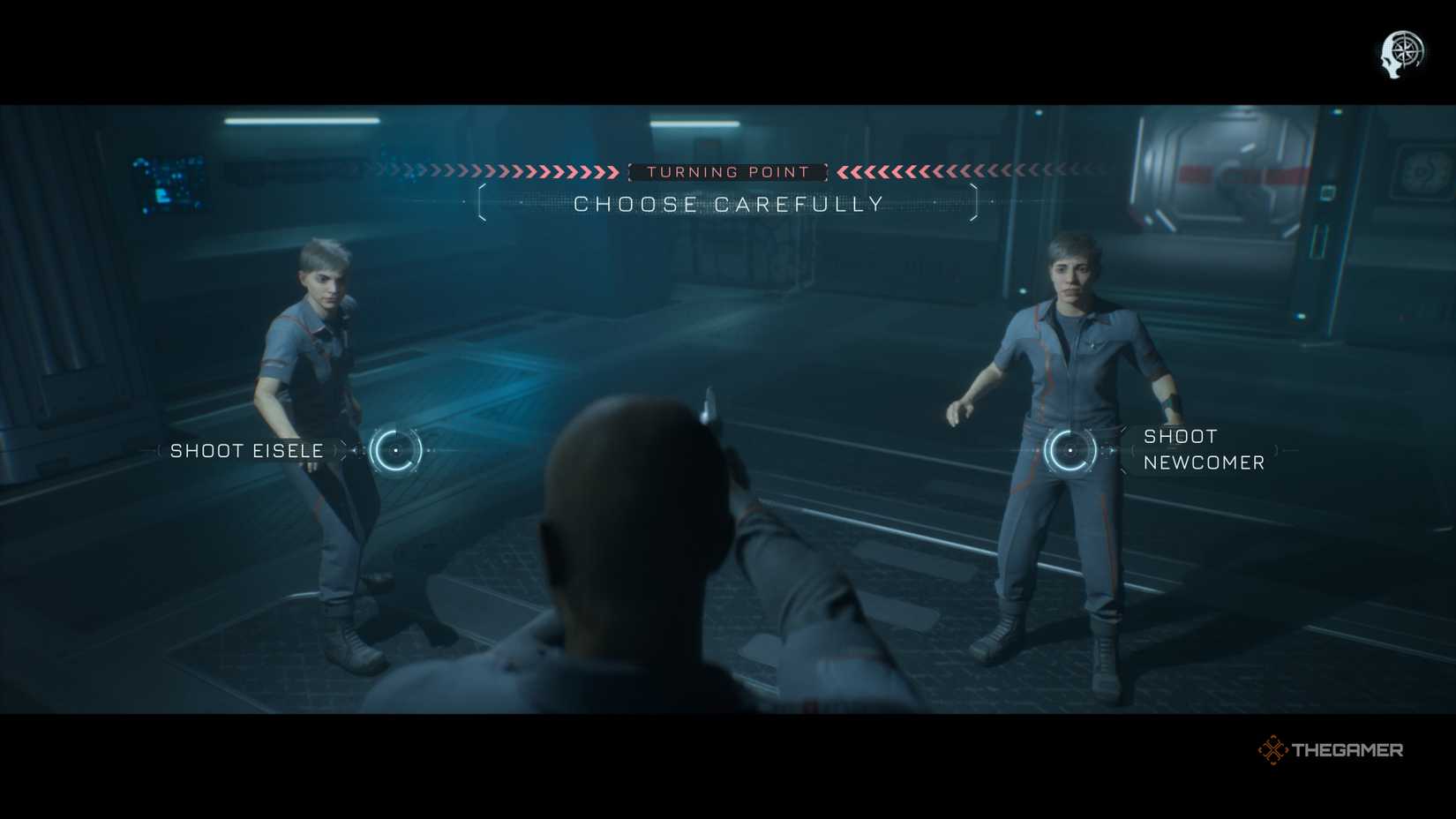 Choosing which Eisele to shoot in episode six of The Dark Pictures Anthology Directive 8020.