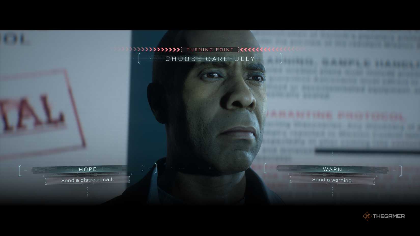 Choosing which message to write in episode six of The Dark Pictures Anthology Directive 8020.