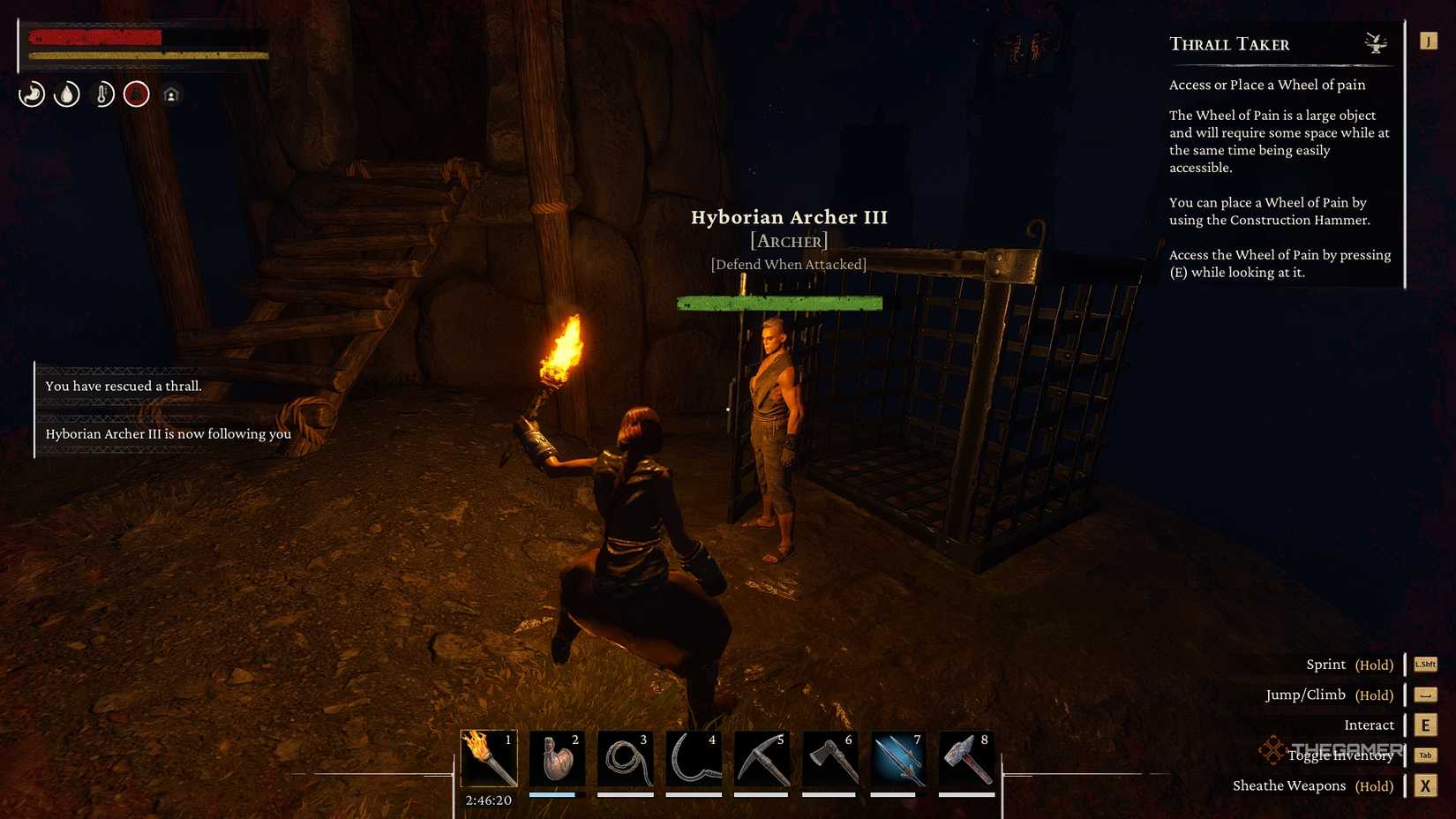 Conan Exiles Enhanced Freeing Thrall from his cage.