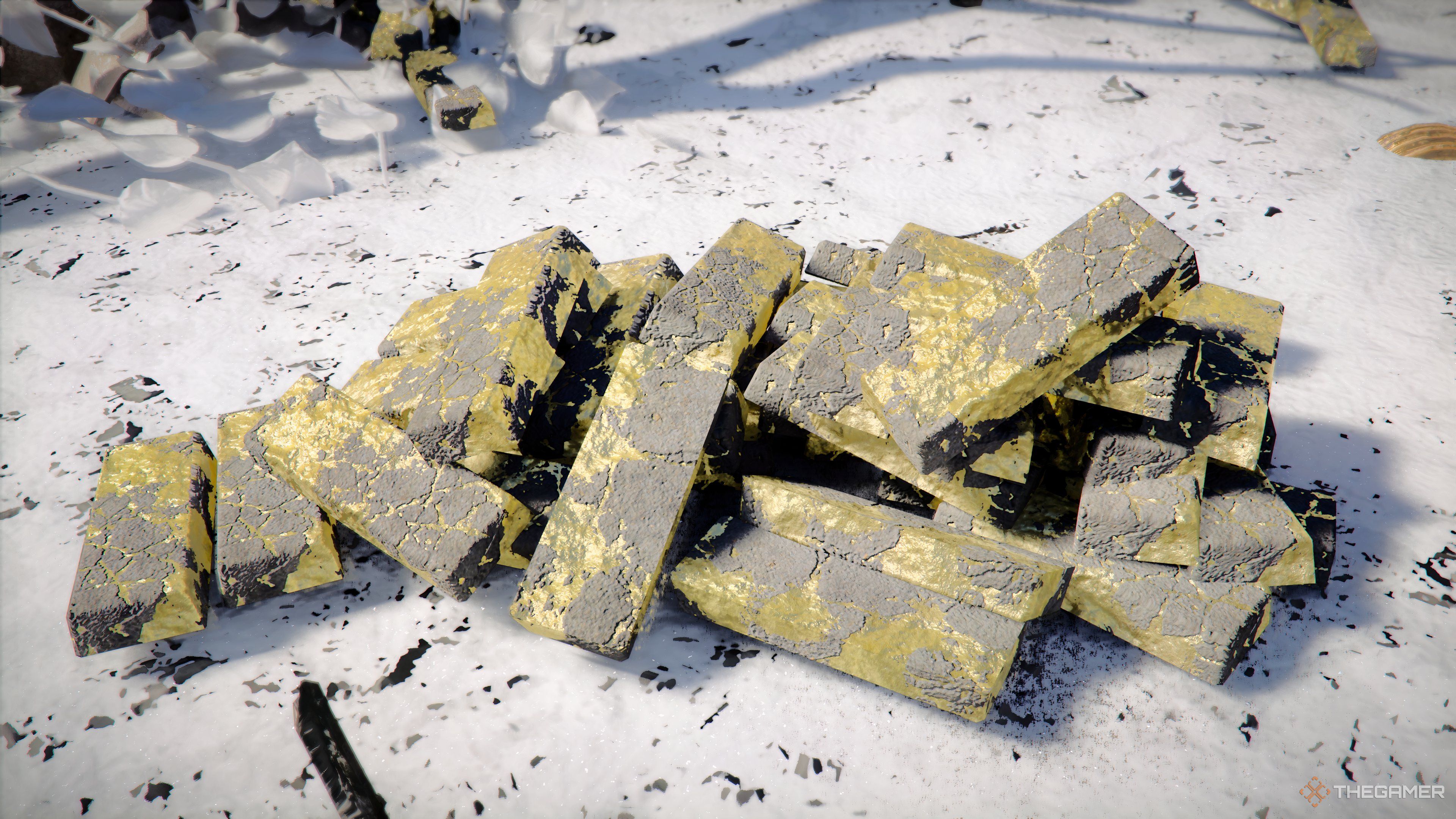 A pile of raw gold bars in the crimson desert.