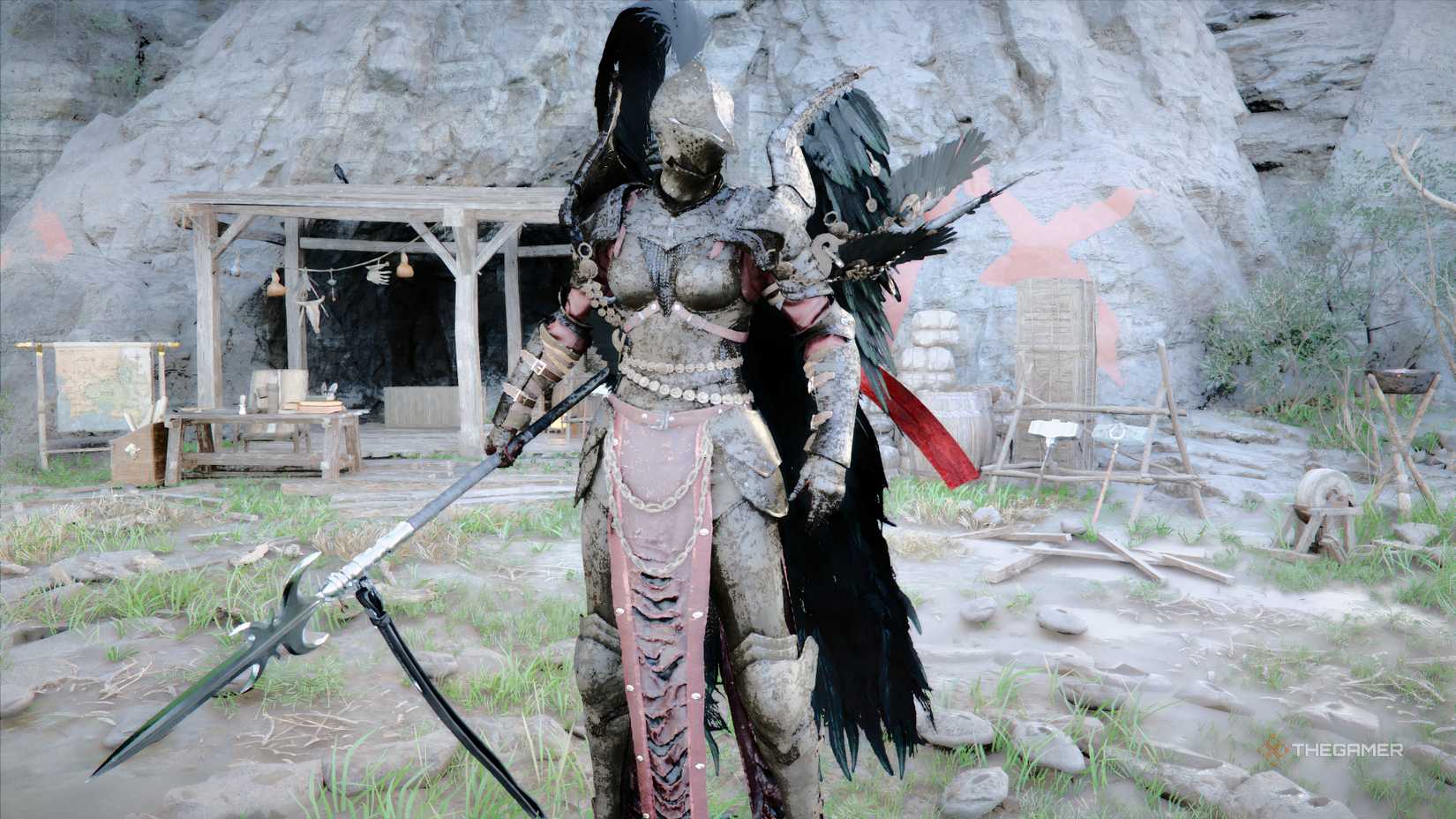 Gwen Kraber stands ready in the Crimson Desert.