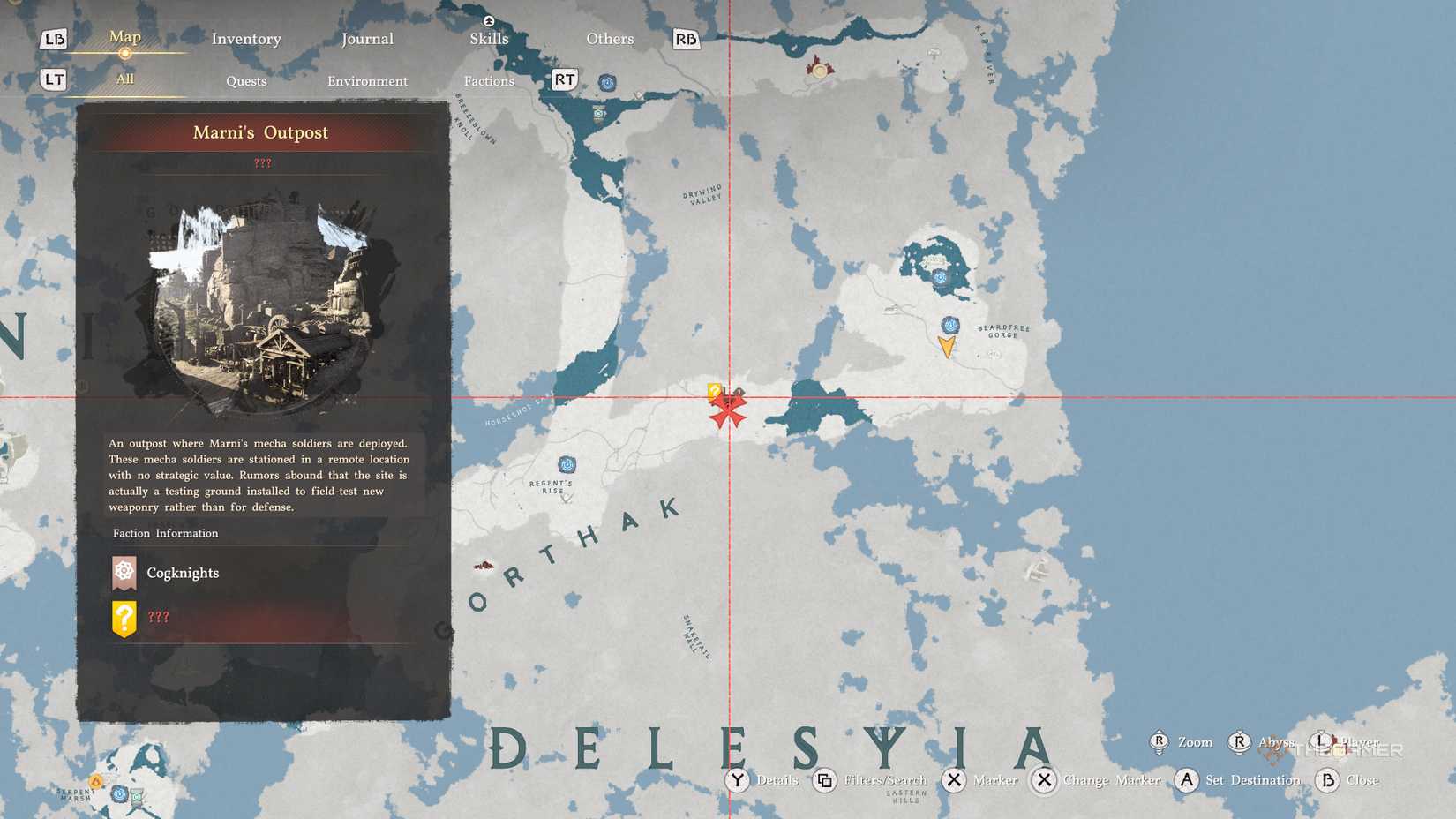 Marni's Machina Knight on the Crimson Desert map.