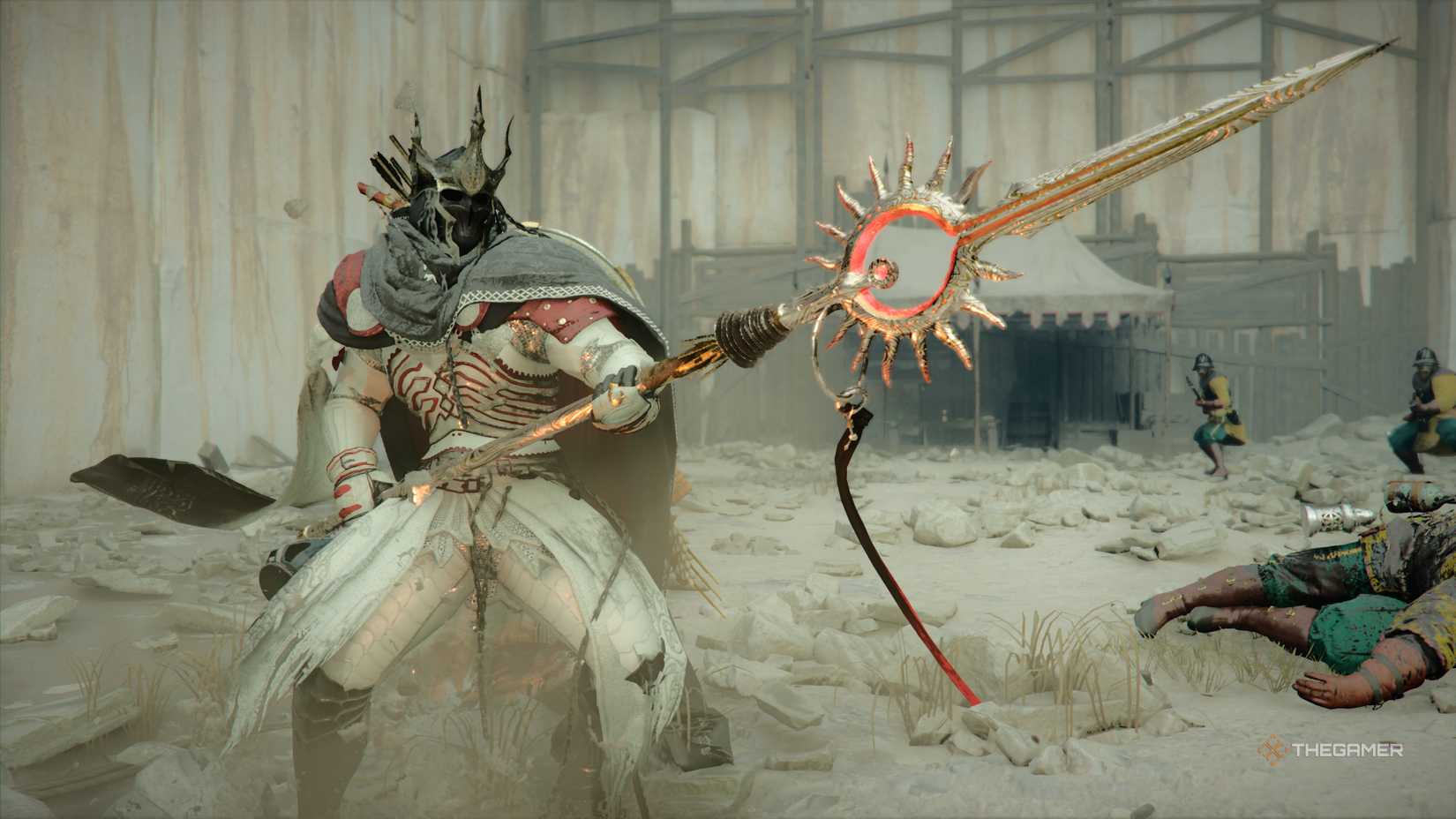 Cliff wields a spear across the Crimson Desert.