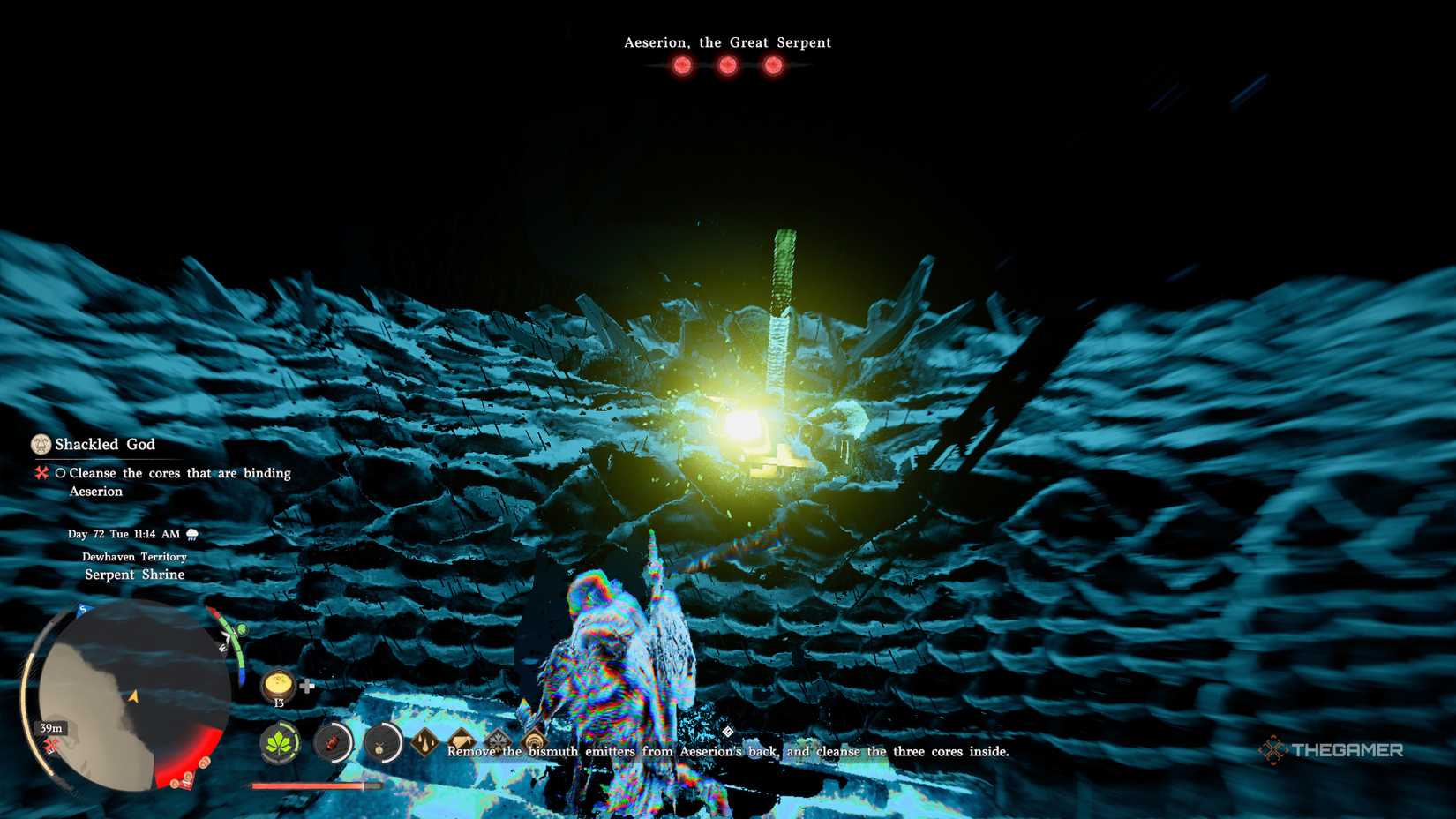 The Shackled God Quest Focused Force Palming Aeserion in Crimson Desert.