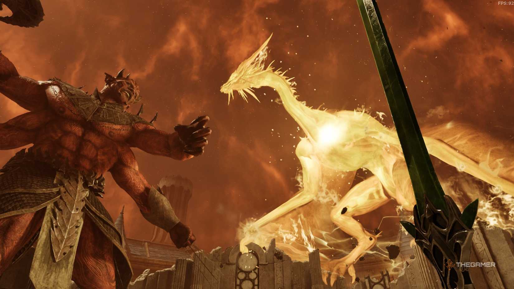 Dagon and Avatar of Akatosh battle in Oblivion Remastered