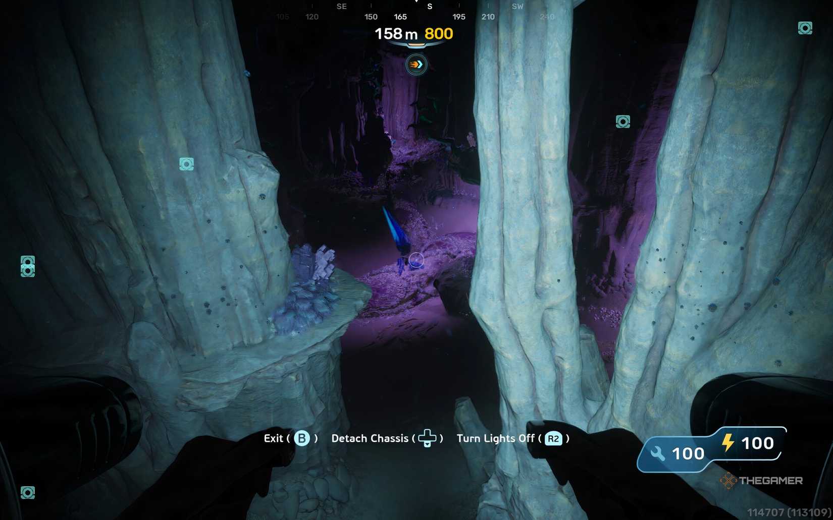Bloom Node in a cave in Subnautica 2. 