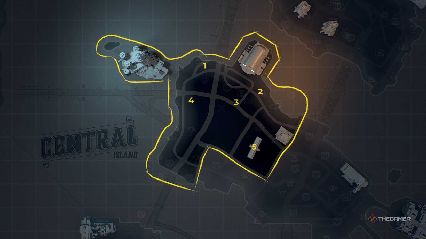 Gotham Village - Robinson Park map with bat symbols labeled with numbers.
