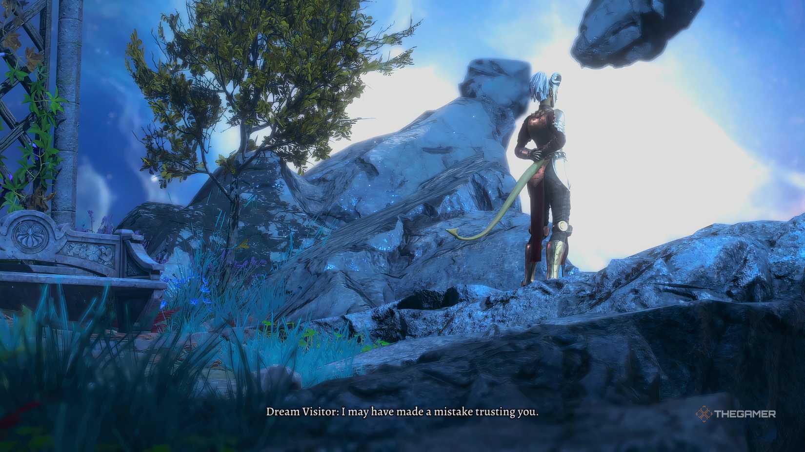 A dream visitor standing on a ledge inside the Artifact in Baldur's Gate 3.