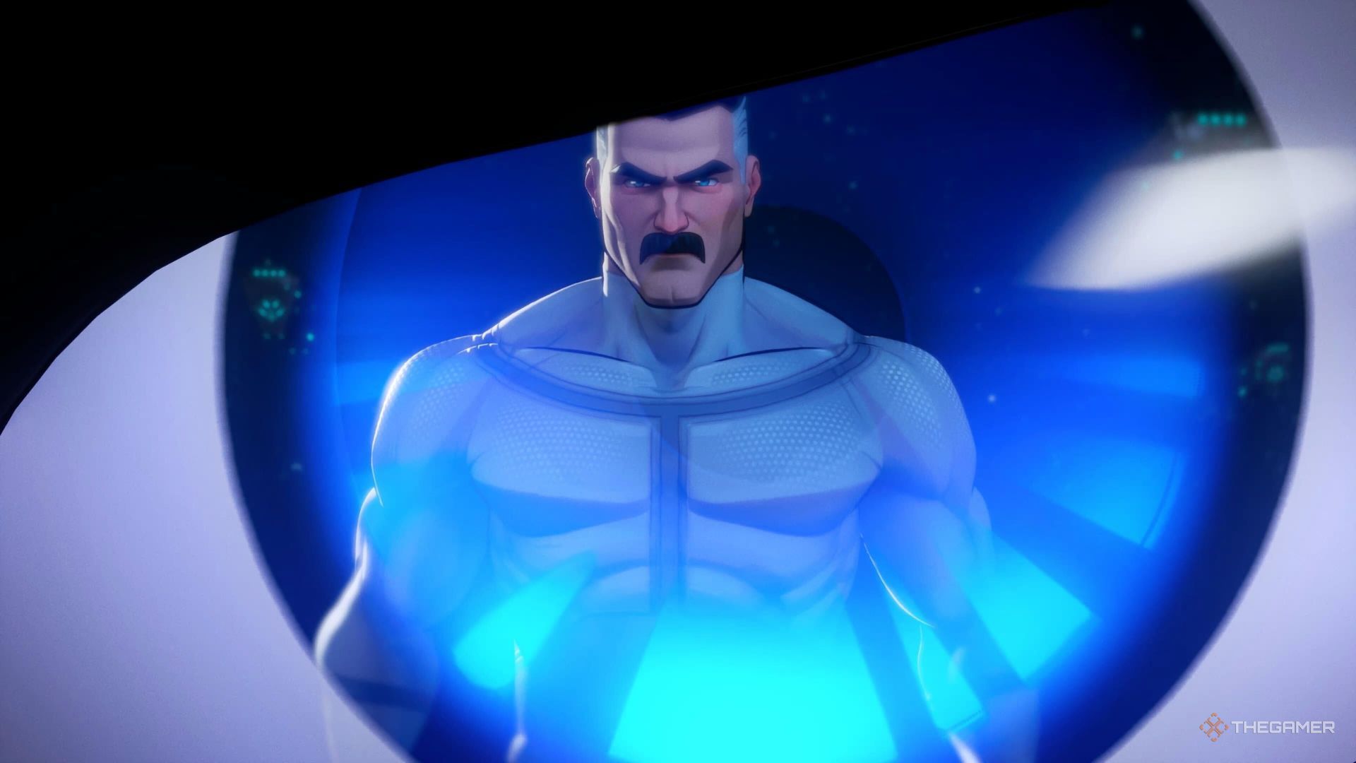 Anissa looking at Omni-Man in Invincible VS' story mode.