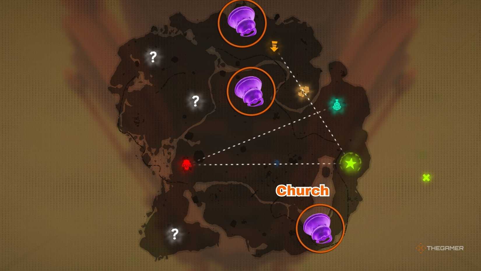 Map in Far Far West showing the location of the bells.