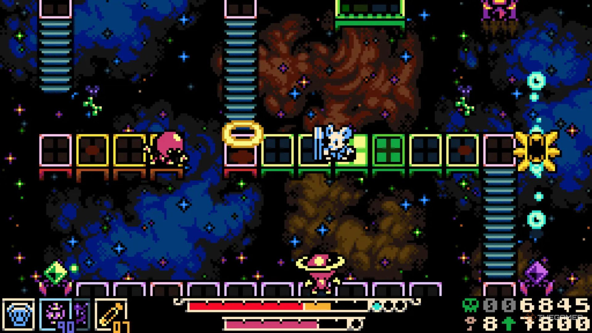 Mina holding a shield in the Astral Orrery.