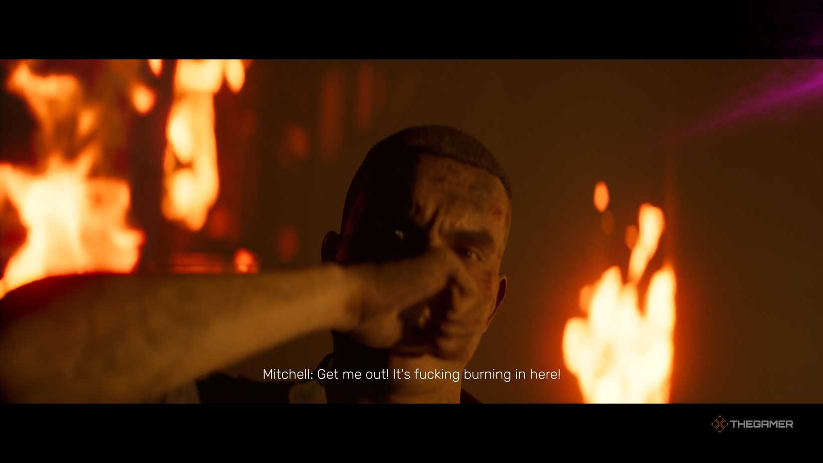 Mitchell pleading for his life in episode five of Directive 8020.