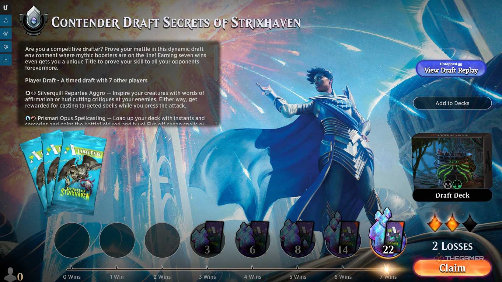 MTG Arena Contender Series Draft Wins Page.