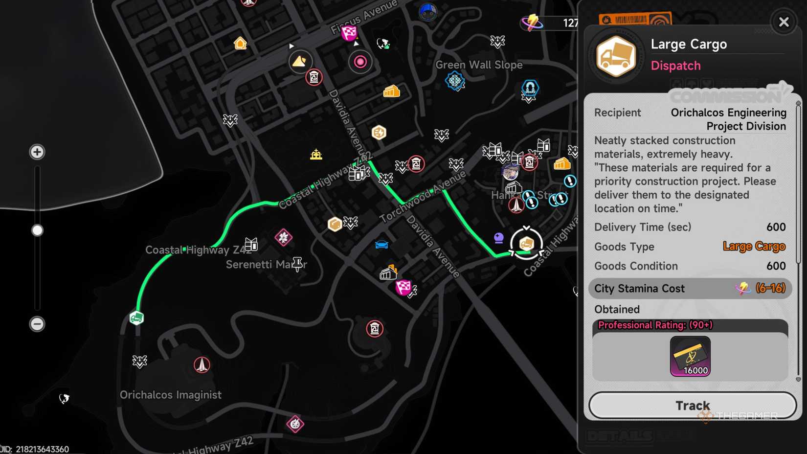 Neverness To Everness NTE delivery route on the map.
