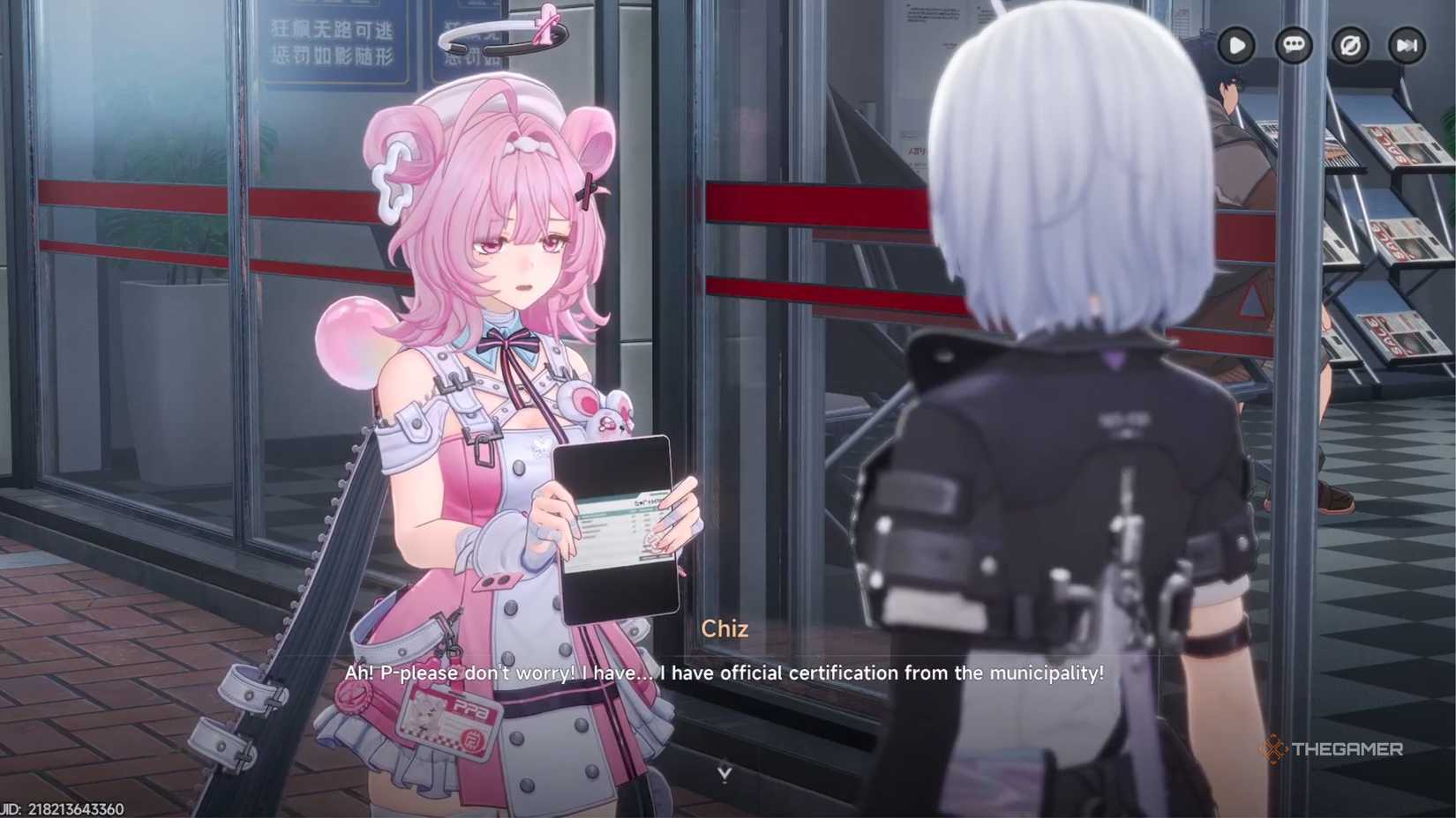 Neverness To Everness NTE talks to Chiz in a cutscene.