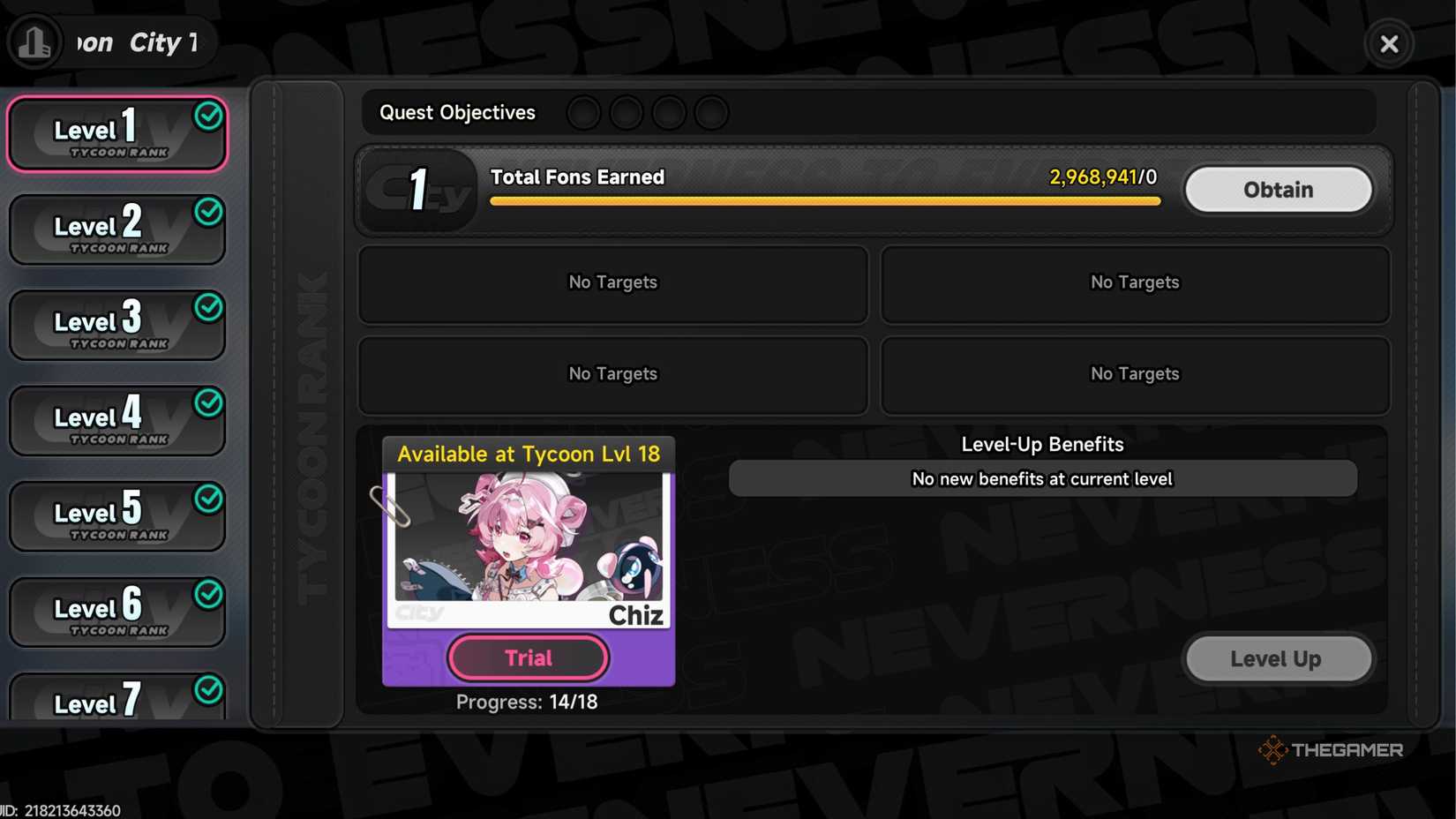 Neverness To Everness NTE Tycoon Level Upgrades and Rewards.