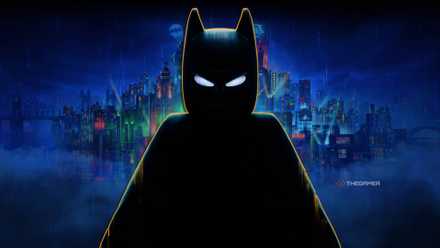 silhouette of lego batman in front of the dark knight map link.